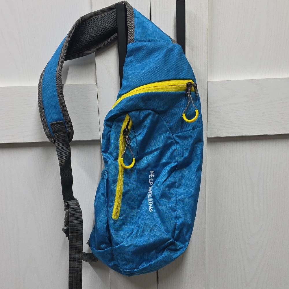 Blue and Yellow Walking Crossbody Bag